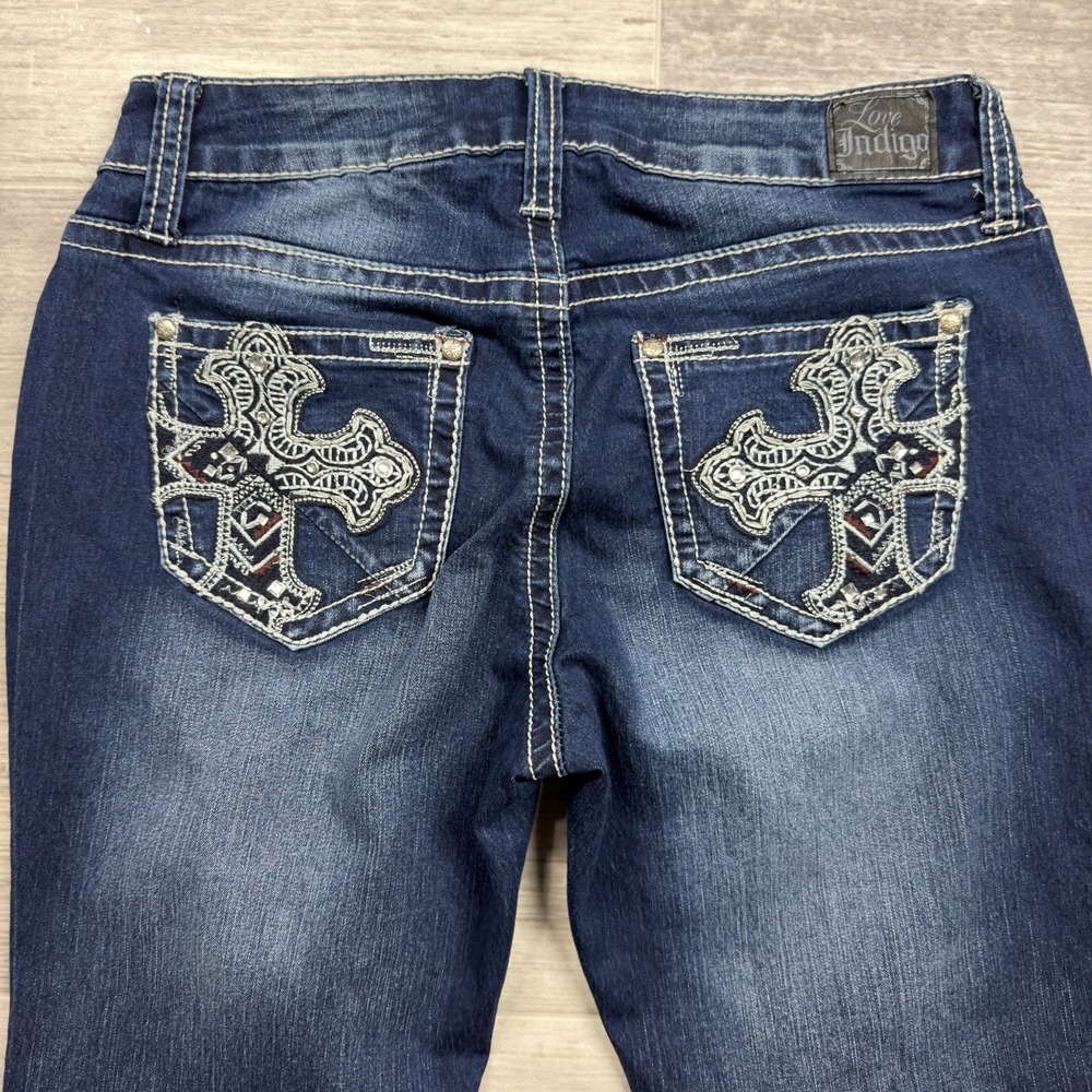 Love Indigo 6P Blue Bootcut Women's Jeans Embellished Pocket Y2K Bling Western